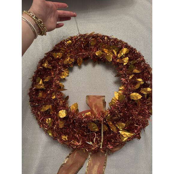 Fall Wreath Autumn Gold Brown Leaves Bow Cozy - Picture 4 of 4